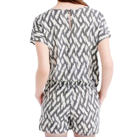 J. Crew Tie Waist Linen Blend Ikat Print Lightweight V-neck Romper Size XL - Picture 8 of 16